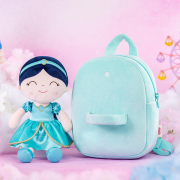Gloveleya Toddler Backpack For Girls Kids Backpacks Soft Girl Toys Plush Baby Girl Gifts With Plush Princess Jasmins Doll Aqua 9'