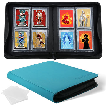 WITHYU Top Loader Binder 4 Pocket for 3x4 Rigid Cards  160 Pockets Collectible Card Album with 8 Toploaders  Trading Card Binder for TCG  MTG  Sports Cards (Aqua Blue)