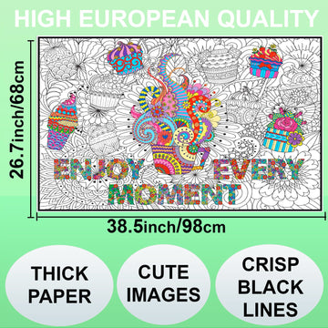 Huge Coloring Poster for Adults and Kids - Cupcakes Inspirational Giant Coloring Poster - Large Wall Coloring Page - Big Colorin