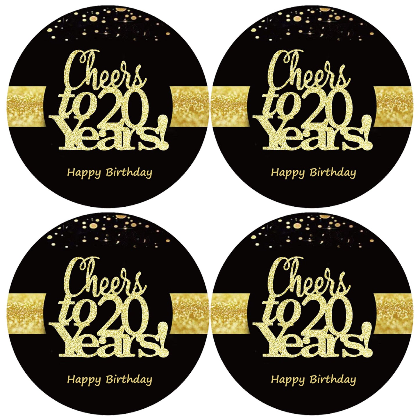 Sumerk 48 Pcs Cheers To 20 Stickers Large Bottle Stickers 20Th Birthday Stickers Card Seals 2 Inches Round Happy Birthday Party