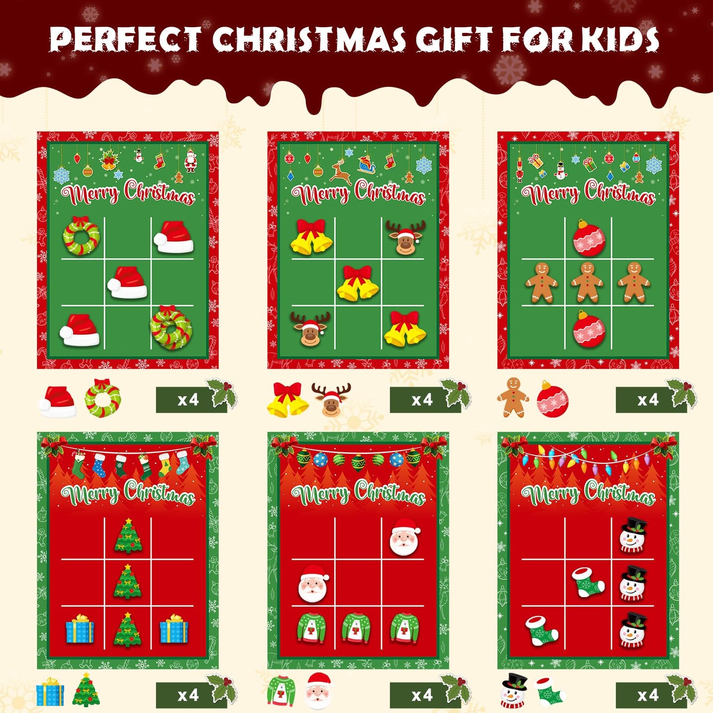 Capoda 24 Pack Christmas Party Favors Gift Christmas Tic Tac Toe Strategic Board Game For Family Happy Christmas Stocking Stuffe
