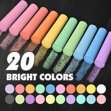 Felizroca 180Pcs Sidewalk Chalks Set In 20 Colors, Washable Coloured Chalk, Pavement Chalk, Jumbo Chalk Toddler, Non-Toxic Chalks, Outdoor Chalks For Kids