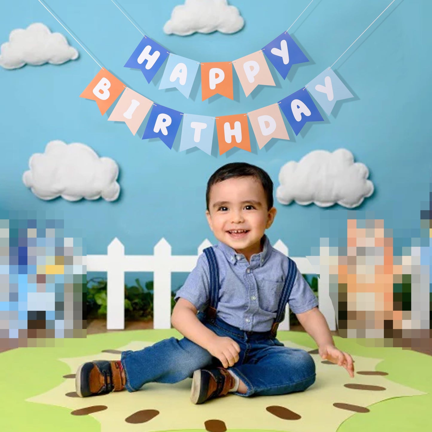 Light Blue Navy Brown Orange Happy Birthday Banner - Birthday Party Decoration for Boys, Happy Birthday Garland Inspired by Blue