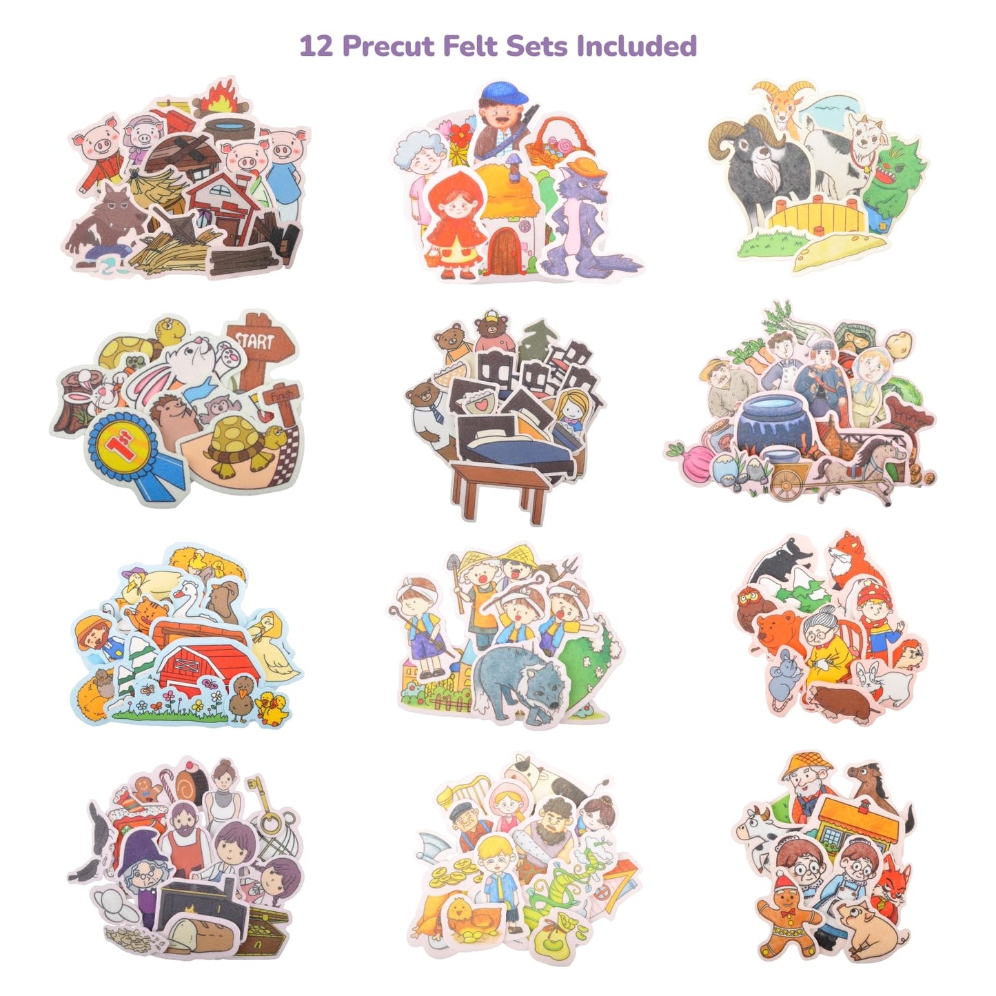 CHEFAN 12 Pack Felt Board Stories Set,Fairy-Tales Flannel Board Stories with a Foldable Board for Preschool Activities,Included