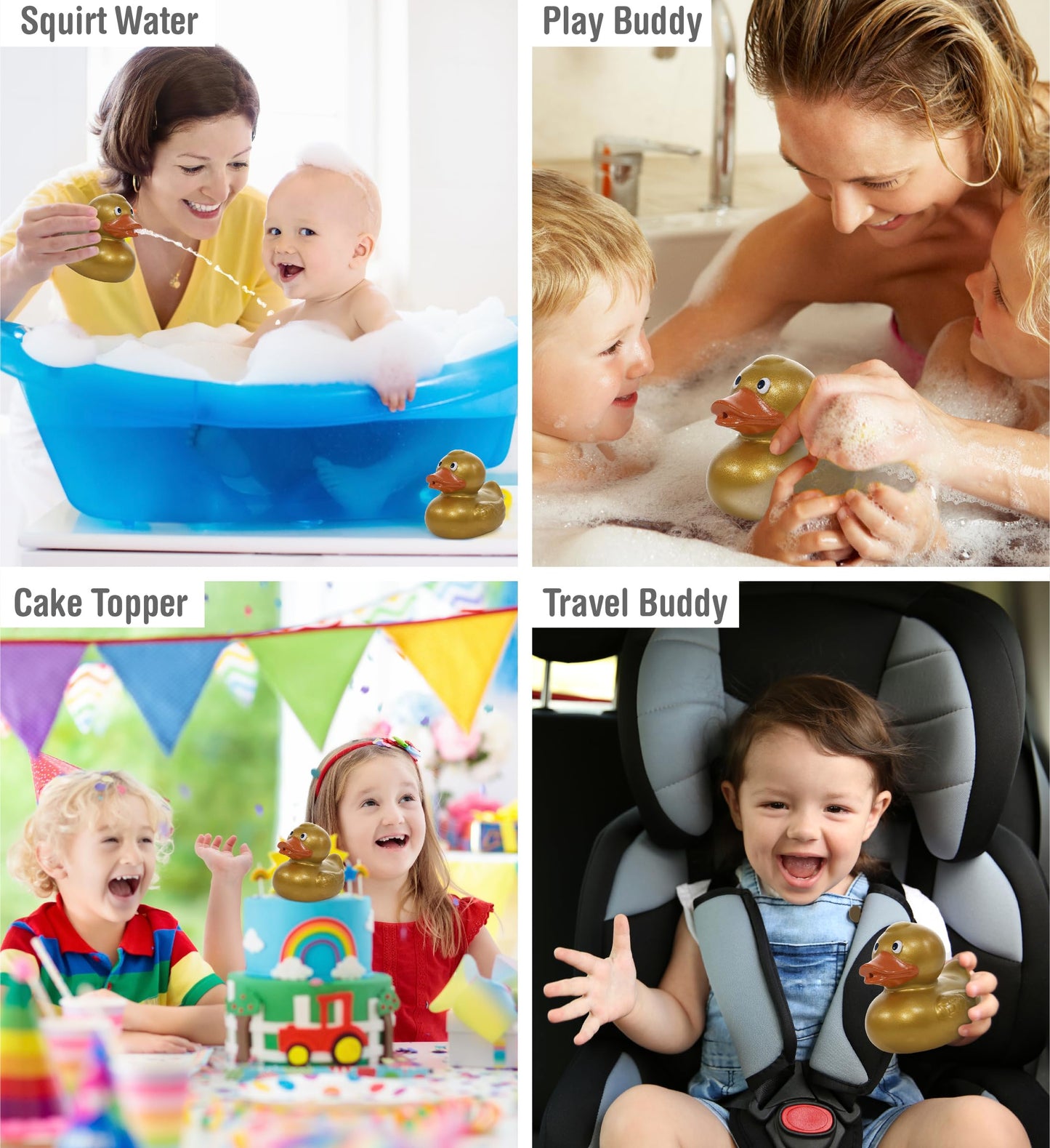 DolliBu Metallic Gold Duck Bath Buddy Squirter - Floating Gold Duck Rubber Bath Toy  Fun Water Squirting Bath Time Play for Toddlers  Animal Toy for Bathtub  Beach  and Pool for Girls and Boys