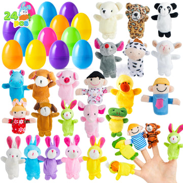 Joyin 24 Pcs Easter Eggs Filled With Finger Puppets, Prefilled Egg With Cartoon Animal Puppets For Kids Easter Hunt, Basket Stuf