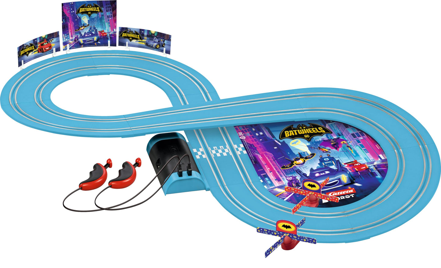 Carrera First Batwheels - Time For Action Slot Car Race Track With Spinners Includes Bam And Redbird Cars Battery-Powered Beginner Racing Set Kids Ages 3 Years Up