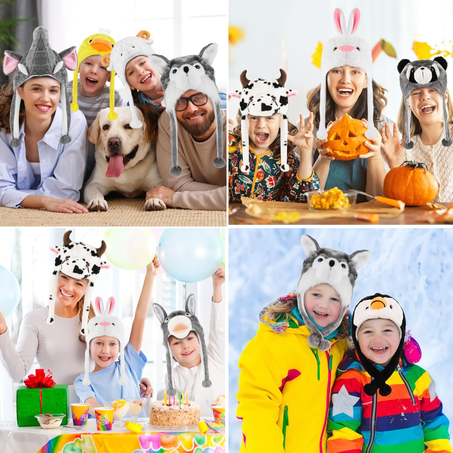 Funny Plush Animal Hat with Ear Flaps, Soft Fleece Hats Cute Bunny Cap for Kids Women Girls Cosplay Party (Bunny) Multi-Colored