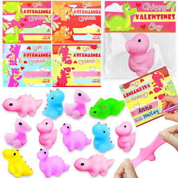28 Pack Valentines Animals Mochi Squishies with Valentines Cards Classroom Valentine's Day Gifts for Kids Boys Prefilled Kawaii 