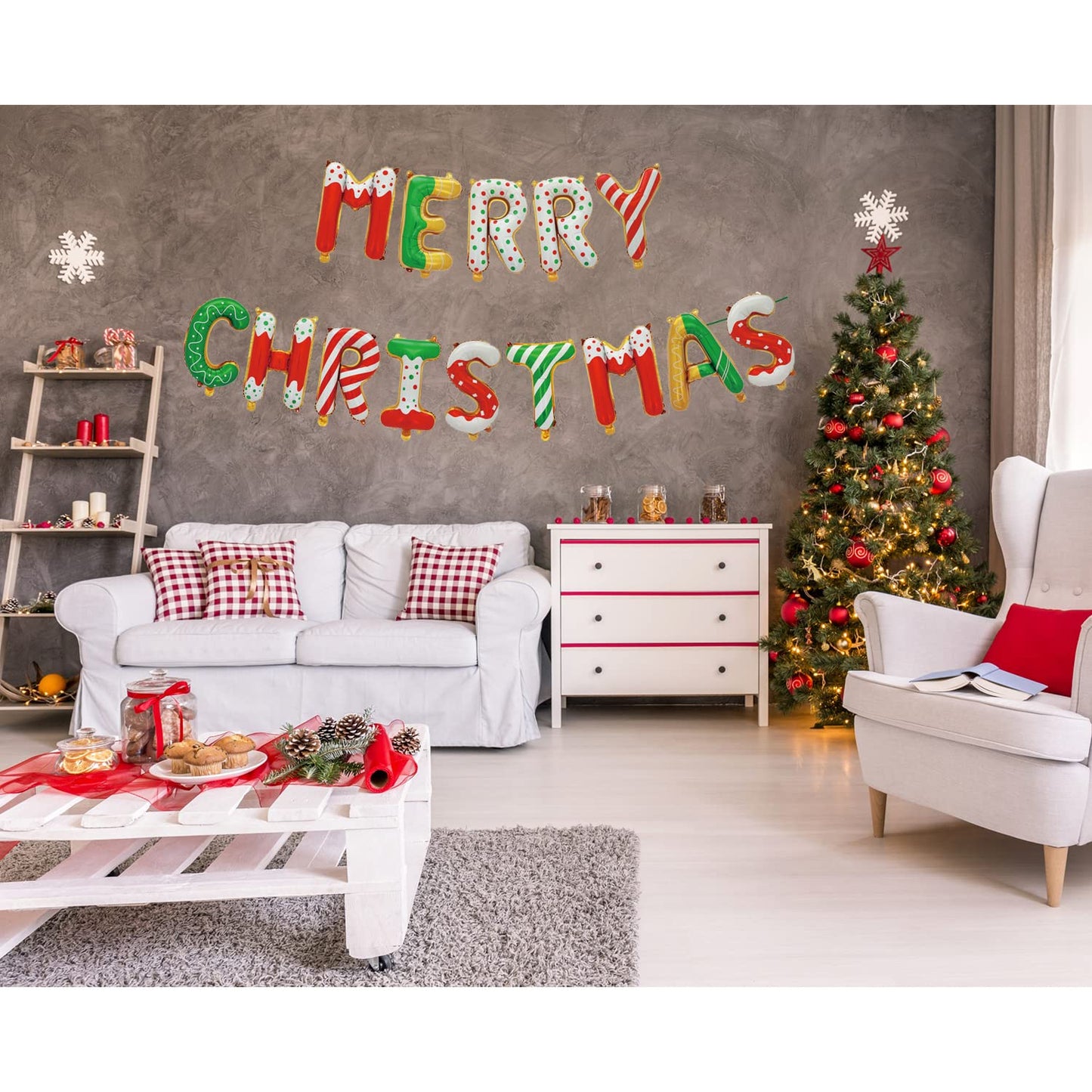 Tellpet Donut Merry Christmas Balloons Banner, Christmas Party Decorations