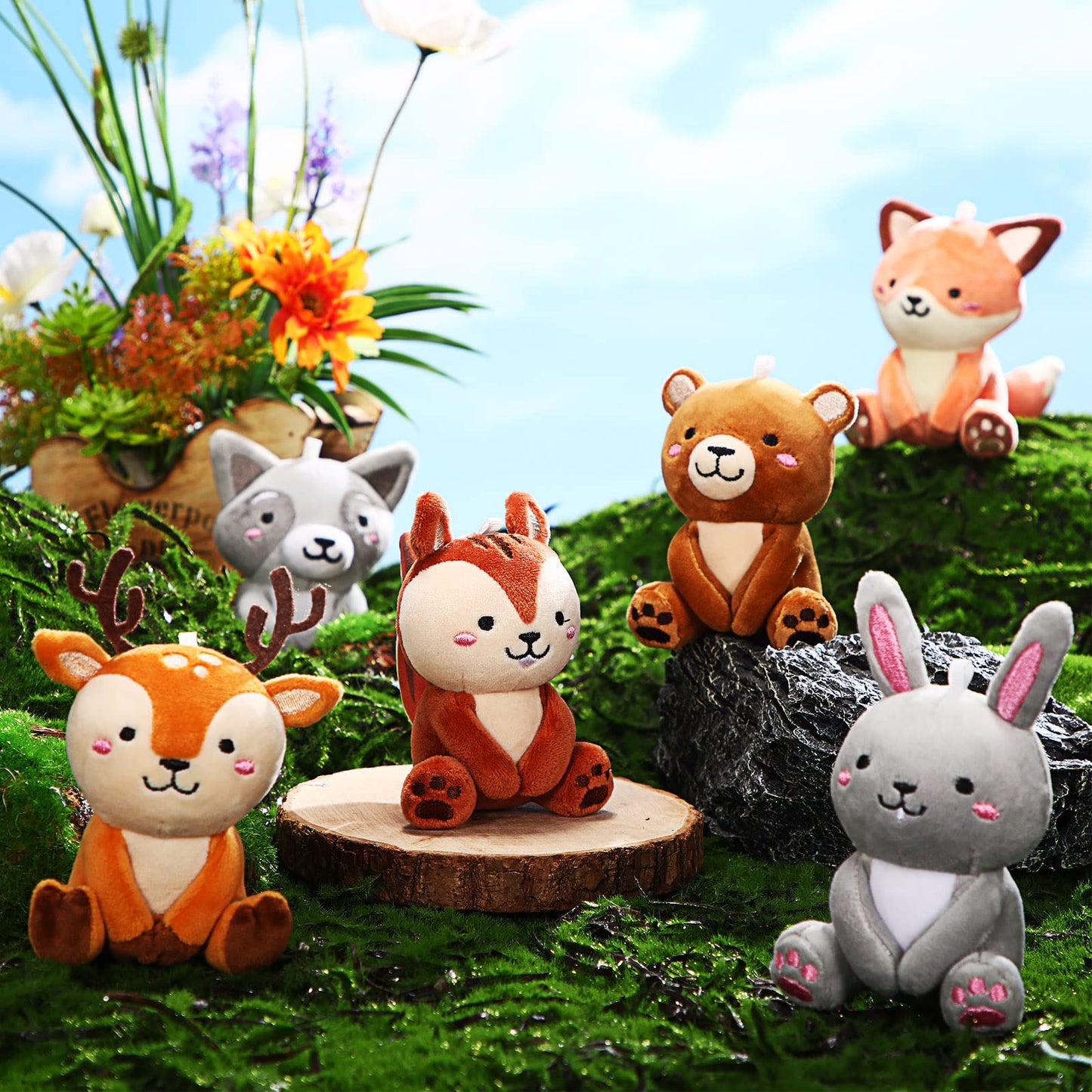 Suilung 12 Pcs Mini Stuffed Woodland Animals Plush Bulk 4 Inch Woodland Animals Cute Plush Bear Rabbit Squirrel Raccoon Fox Deer For Kids Birthday Easter Baby Shower Decor Gifts Classroom Prizes