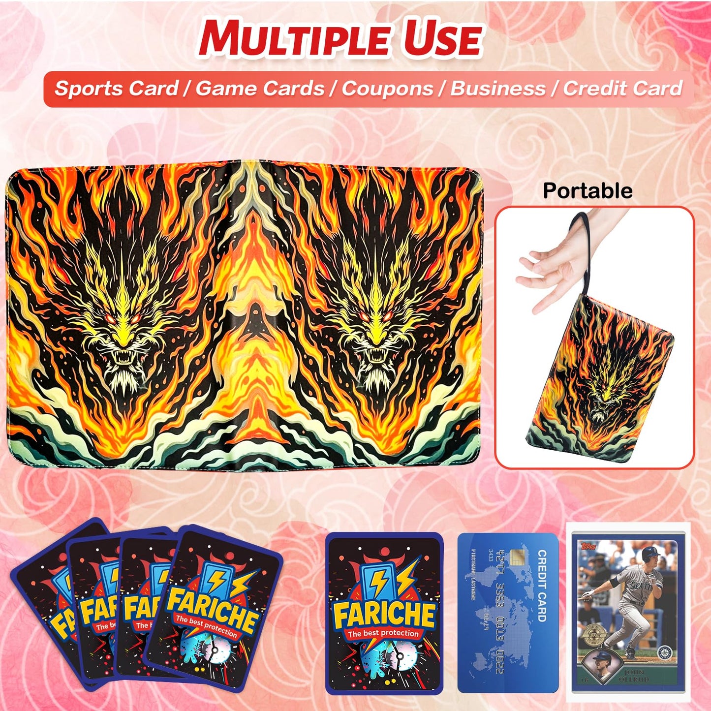 Trading Card Binder for Cards  9-Pocket Portable Card Collector Ablum Holder Book Fits 900 Cards with 50 Removable Sleeve  Waterproof Card Binder Display Storage Carrying Case for TCG-Dragon