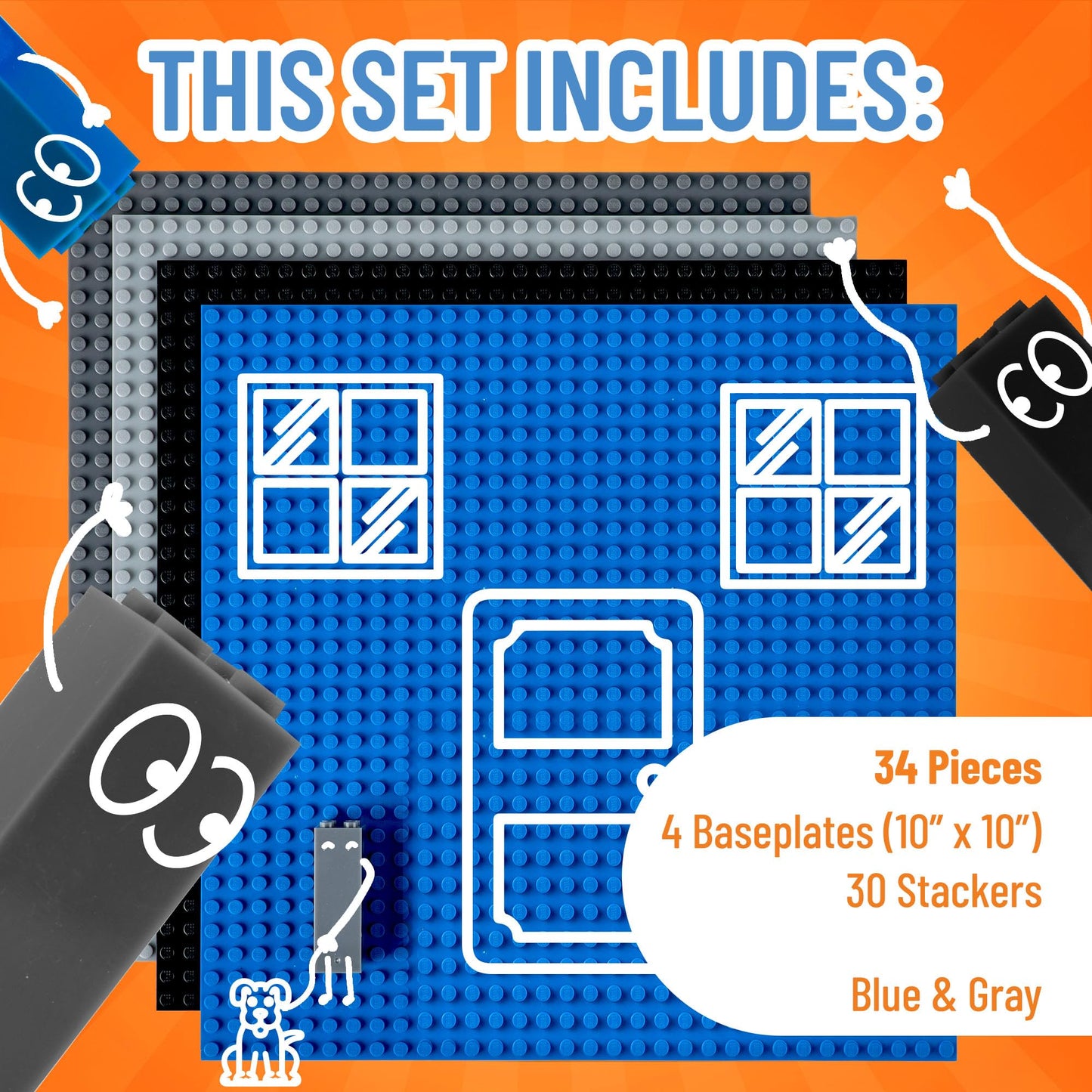 Strictly Briks Compatible With Lego 4 Pack Classic Stackable Baseplates 10X10 In, Building Bricks Plates With 32 X 32 Studs, Tow