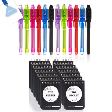 JOYRANGE 12-Pack Party Favors for Kids - Invisible Ink Pens (12) Top Secret Notepads (12) Great Idea for Party Favors and Games,