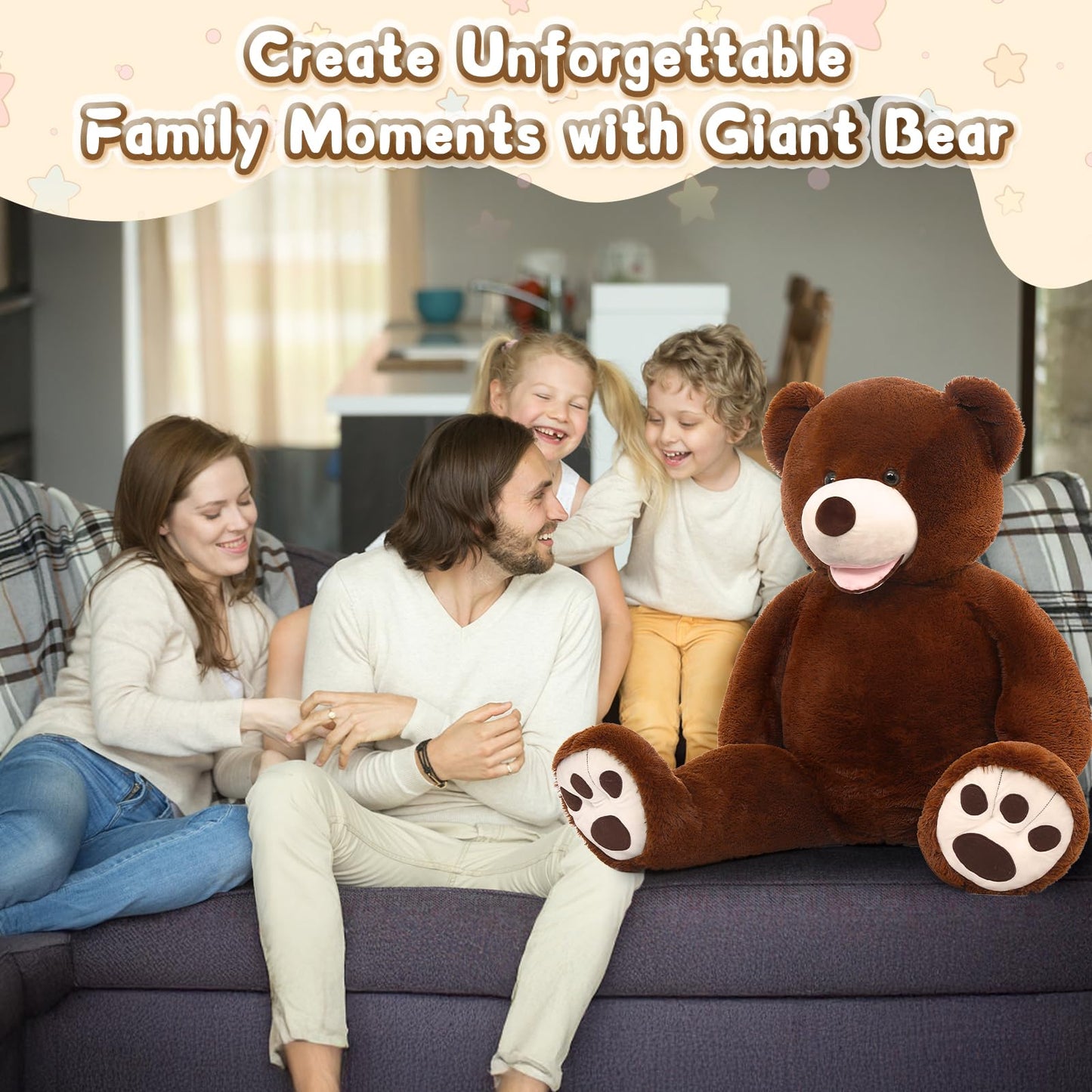 MorisMos Smile Giant Teddy Bear  51inch Large Stuffed Bears with Big Footprints  Big Stuffed Animals Cuddly Plush Gifts for Girlfriends  Boyfriend  Dark Brown