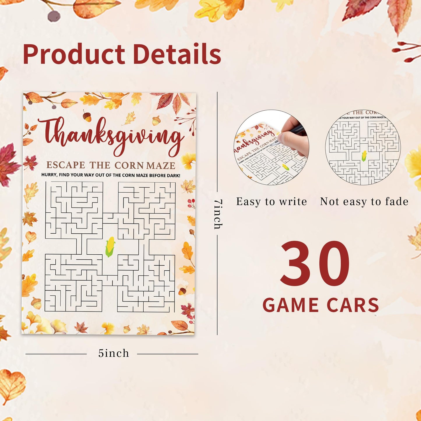 Bltgh Thanksgiving Maze Game Cards Fall Party Activity for Teens and mature-themeds Fun Autumn Holiday Puzzle for Family Gathering 5x7 Inch
