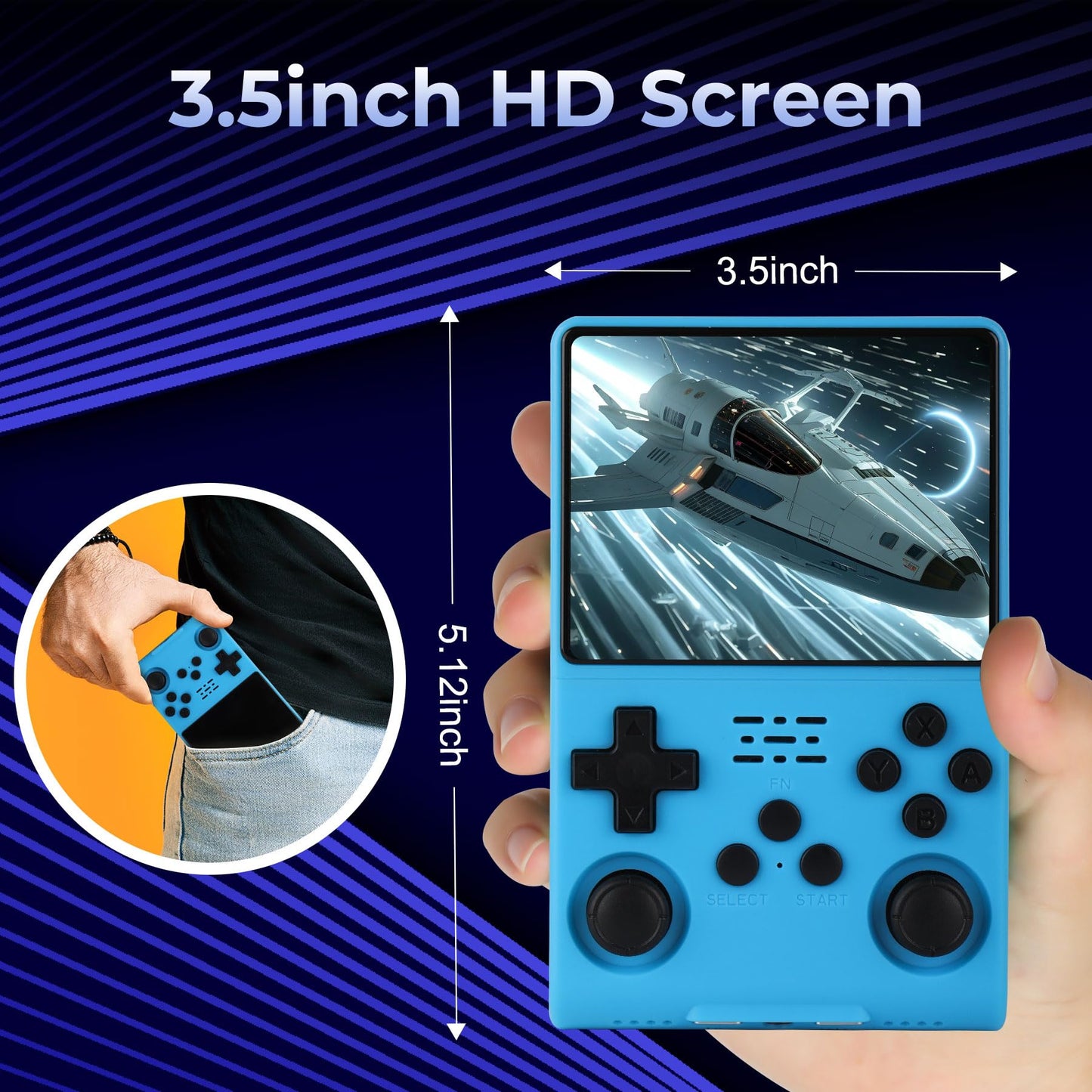 ?30000 in 1? Retro Handheld Game Console, 3.5 inch IPS Screen, More Than 20 Emulator, 256G TF Card (Blue)