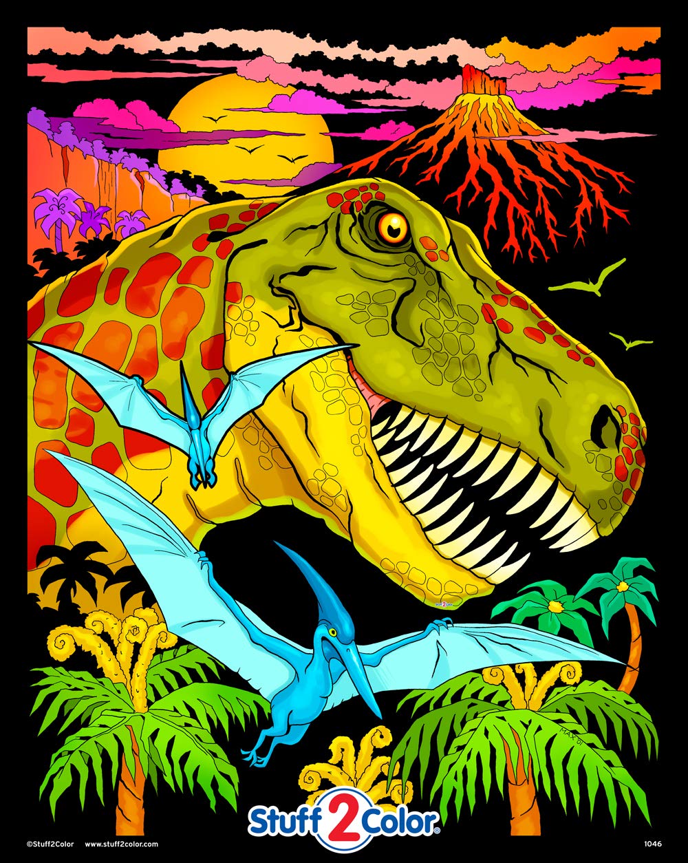 T-Rex Dinosaur Jungle - Fuzzy Coloring Poster for Kids - Great Quiet Time Arts and Crafts Activity