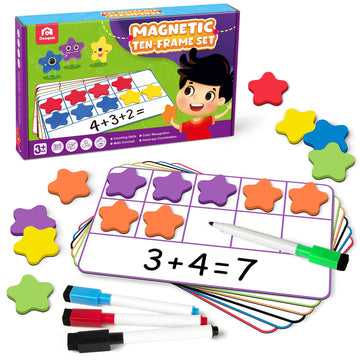 Coogam Magnetic Ten-Frame Set, Math Manipulative Eva Number Counting Games, Montessori Educational Toy Gift For Kindergarten Classroom Kids 3 4 5 Year Old