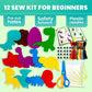 QUOKKA Kids Crafts Ages 7-9, DIY Beginner Needle and Thread Kit - 12 Wild Dino Sewing Kit Basic - Fun Arts Crafts for Kids Ages