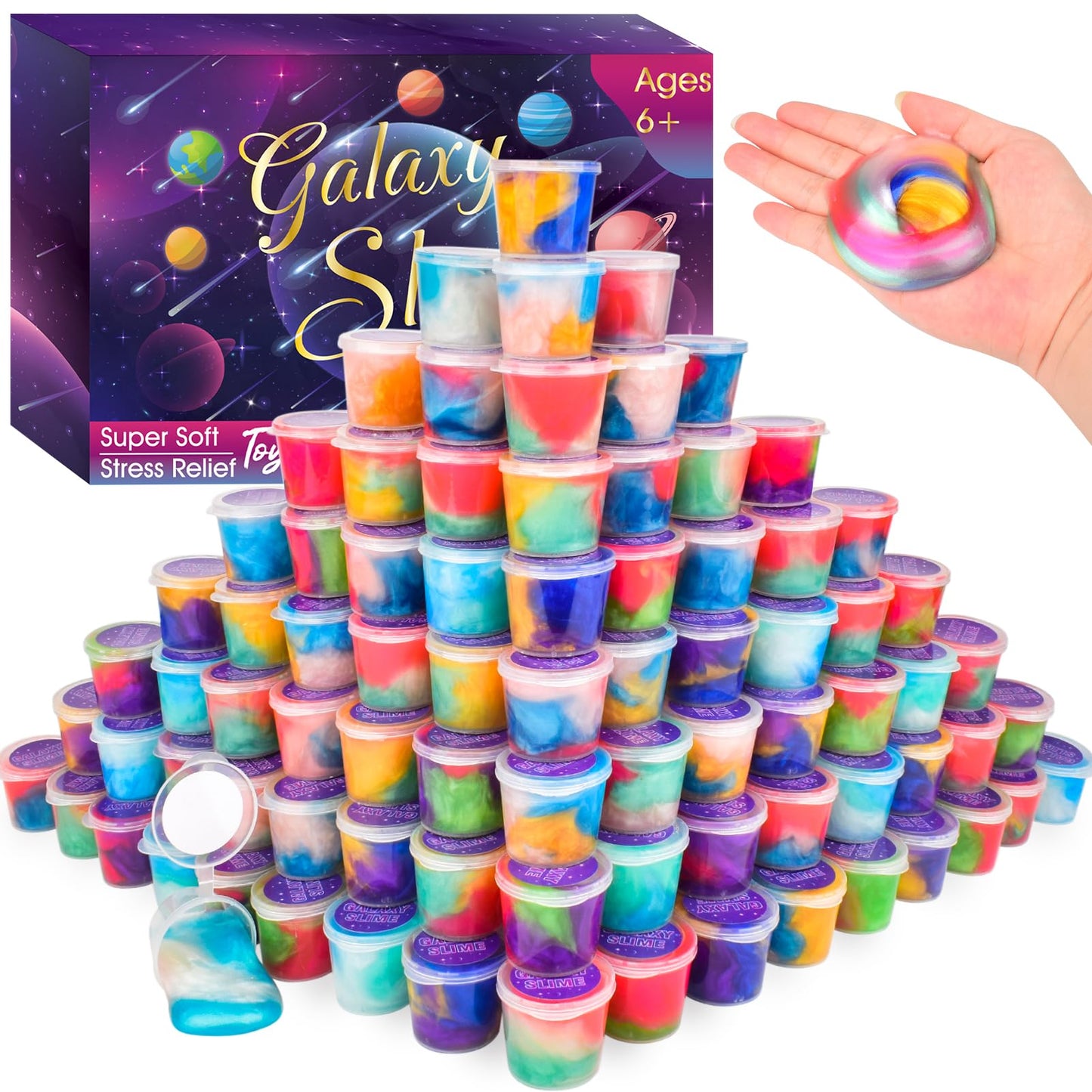 Galaxy Slime Kit 78 Pack, Mini Easter Slime Party Favors For Kids, Slime Bulk Stress Relief Toys For Girls Boys, Goodie Bag Stuf