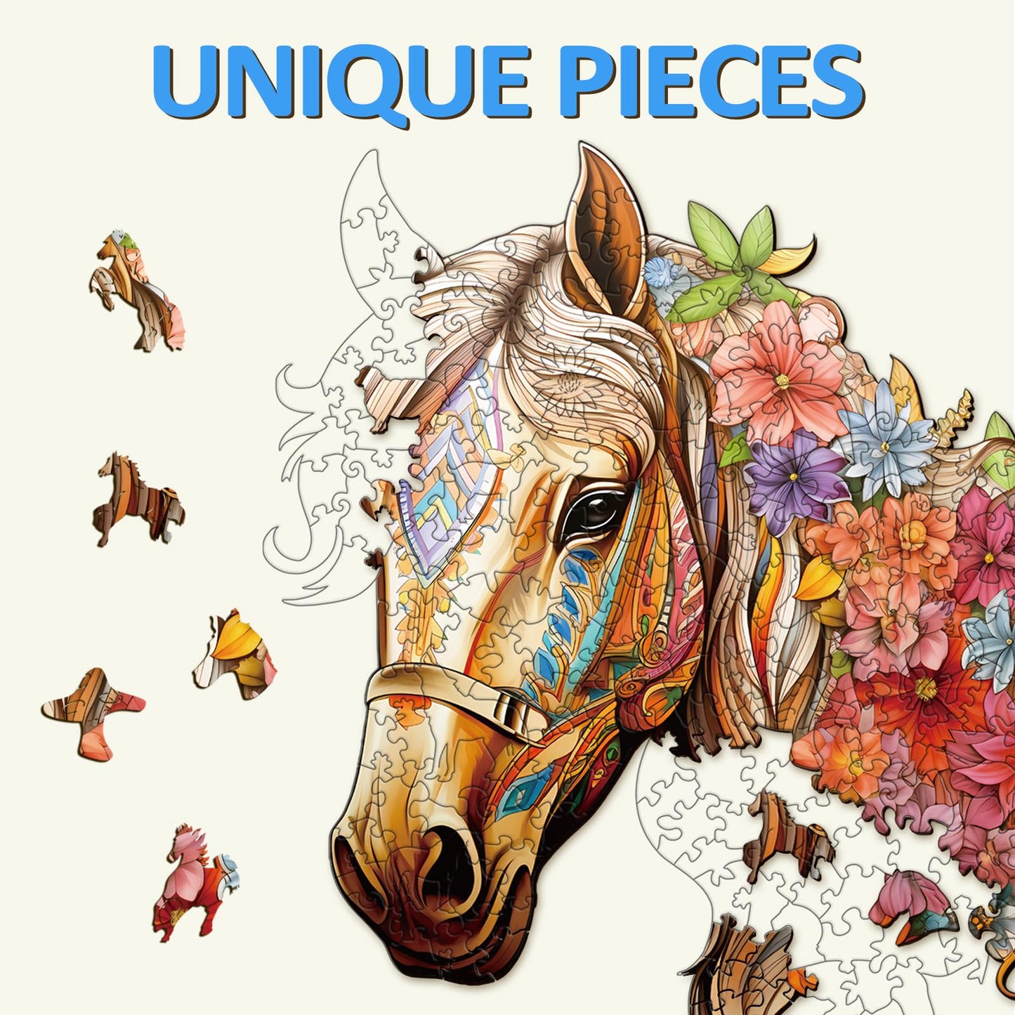 Wooden Puzzles for mature-themeds  Wood Horse Puzzle  Unique Gifts for Men Women  mature-themed Puzzles (S-8.5 * 8.1in 100pcs)