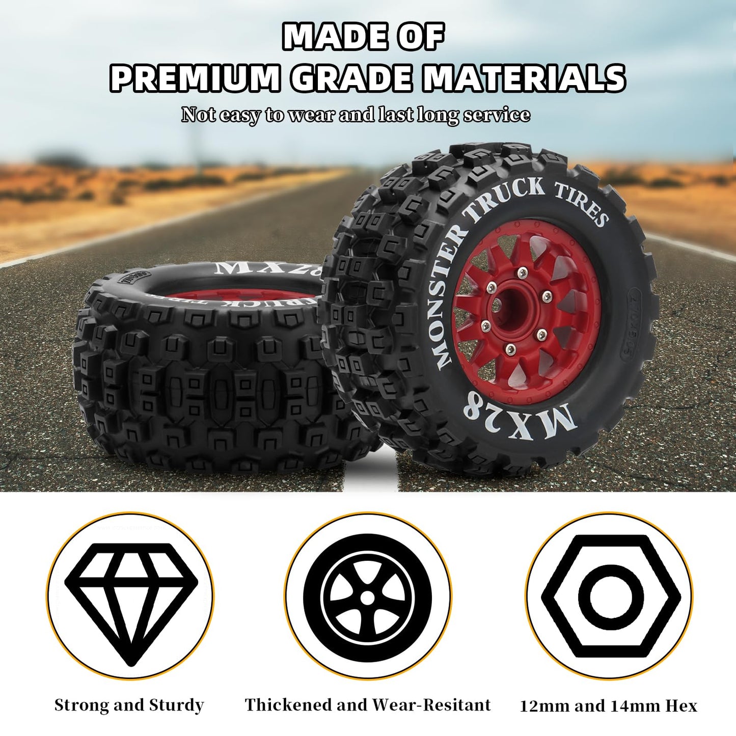 2.8'' Rc Tires With 12Mm/14Mm Hex Adapter 1/10 Scale Rc Truck Tires Rc Wheels And Tires Set For Traxxas Arrma Rustler Stampede 4