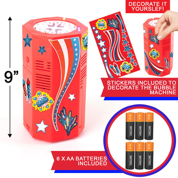 ArtCreativity  Bubble Machine - Bubble Blower Toy with Sound Effects and Flashing LED Lights - Includes Bubble Solution  Batteries  Stickers  for 4th of July  Great Party Supplies