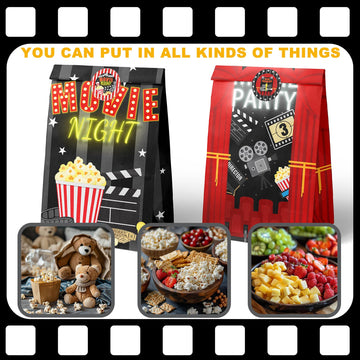 Hapibidesign Movie Night Party Favor Bags - 24 Pcs Movie Night Party Candy Bags With Stickers - Movie Night Goodie Gift Treat Ba