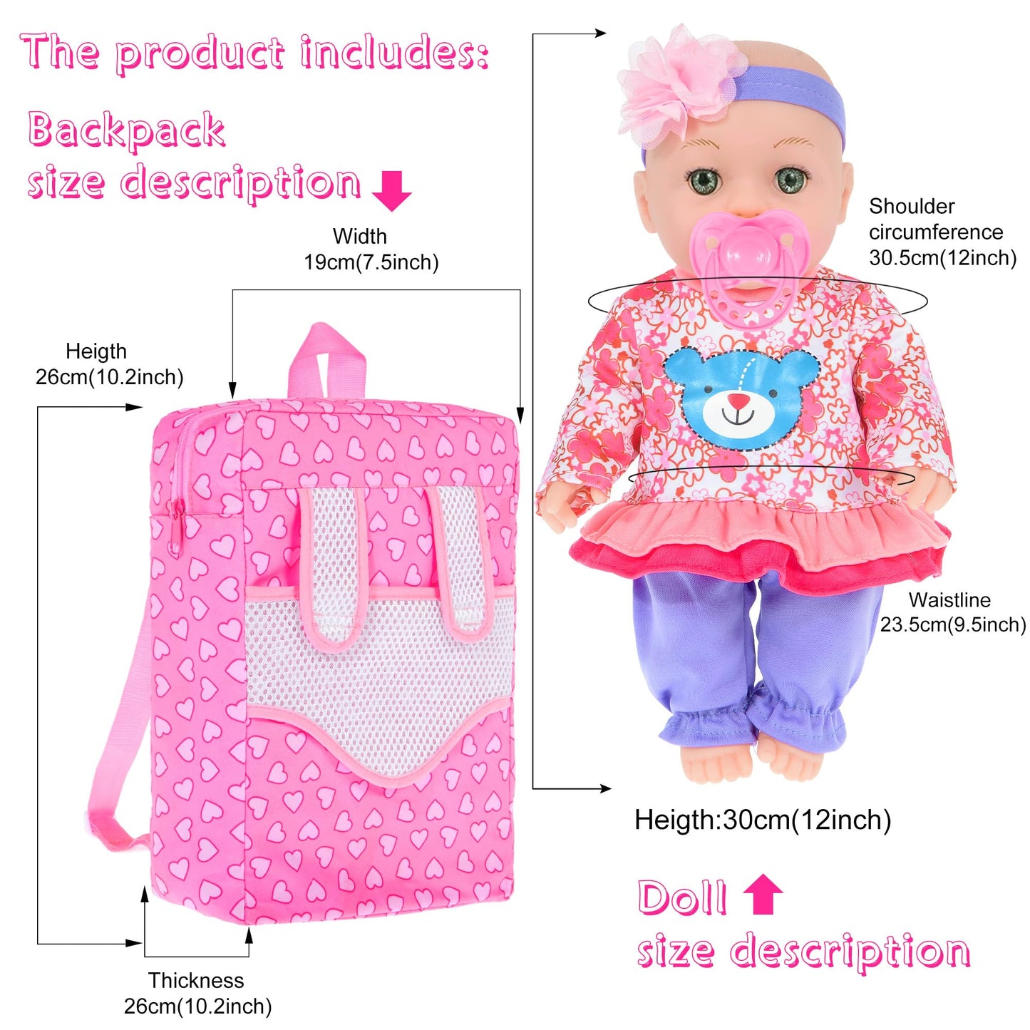 ebuddy 12 inch Baby Doll and Accessories-Reborn Baby Dolls Real Life Baby Dolls with 3 Sets Clothes,Backpack,Pacifier, Bottle