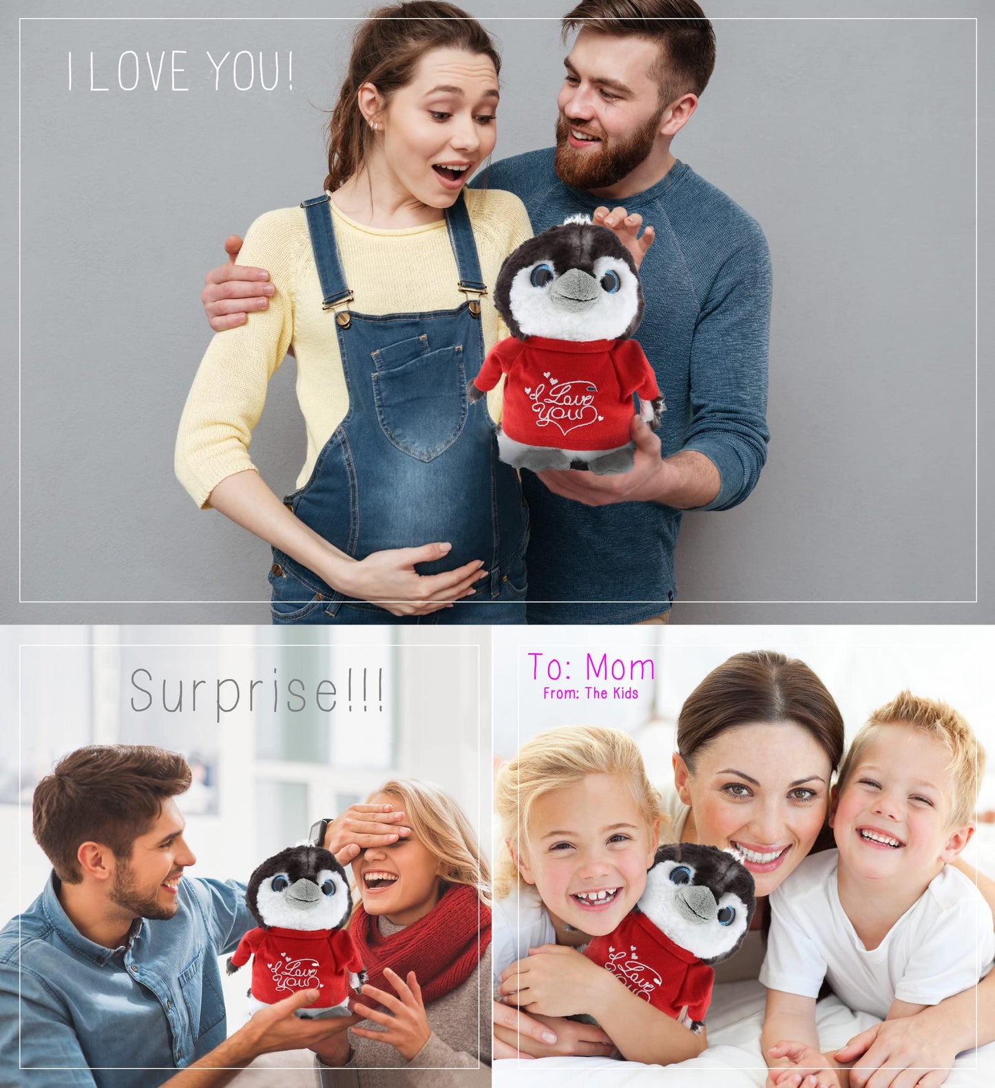 DolliBu I Love You Valentine Plush Grey Penguin - Cute Stuffed Animal with Red Shirt and Name Personalization Gift for Valentines Day  Birthday  Anniversary  Romantic Date - 9 Inches