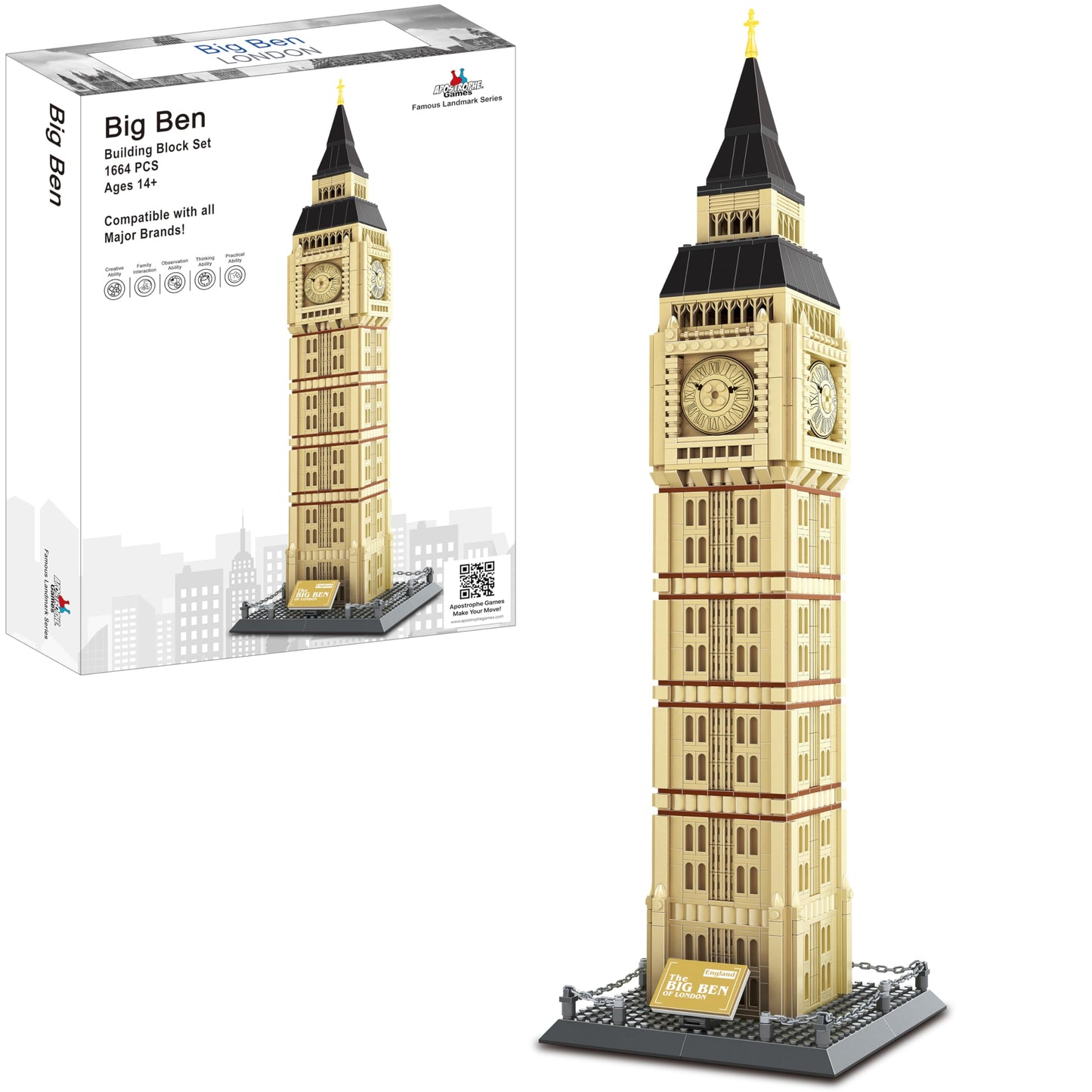 Apostrophe Games Big Ben Building Block Set - 1,666 Pieces, Plastic, Multicolor - Architecture Model for Kids and Adults