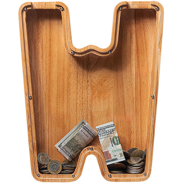 Sulevalt 12' Extra Large Wooden Letter Piggy Banks - Piggy Banks For Boys Girls Kids, Alphabet Money Banks With Initial W - Coin Banknote Bank Birthday/Christmas For Kids