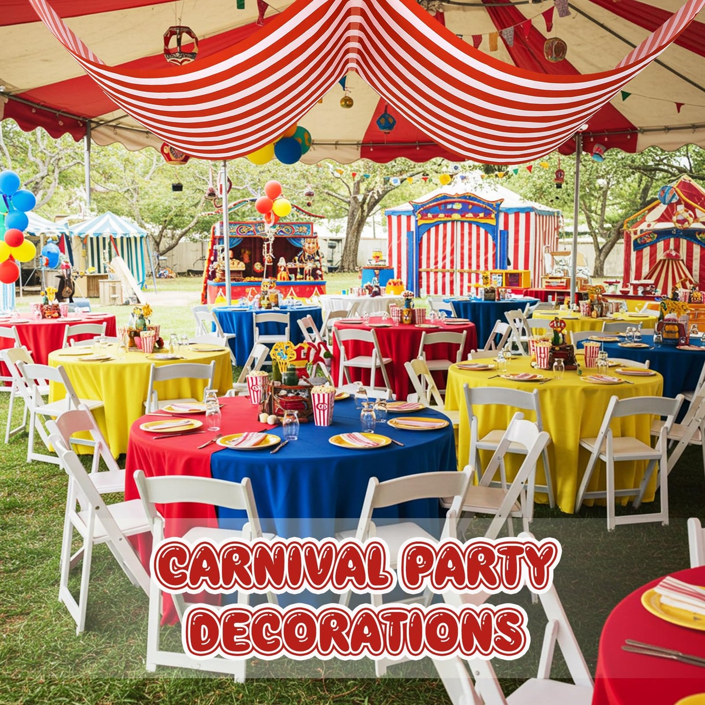 HunnmingRe Circus Halloween Decorations - 32" x 16ft Red & White Hanging Banner, Polyester Ceiling Decor for Parties & Classrooms