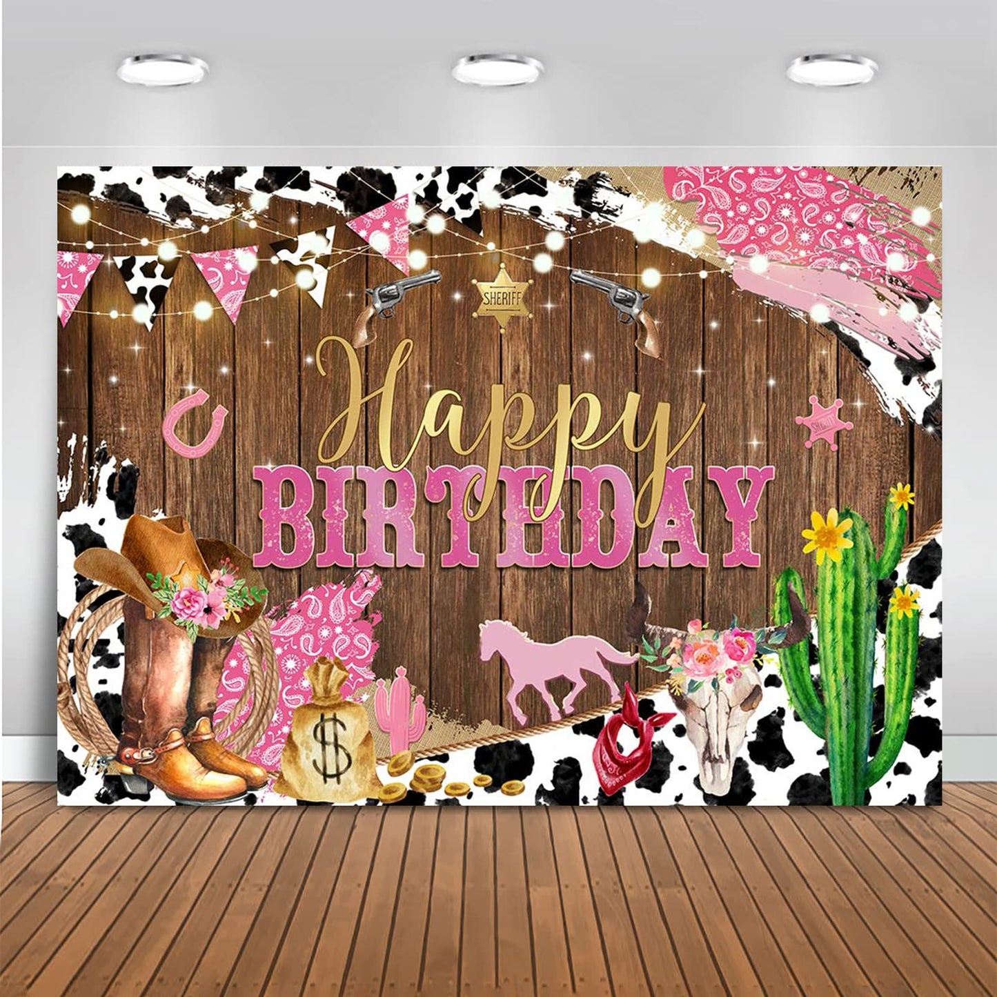 Mocsicka Western Cowgirl Birthday Backdrop Happy Birthday For Girl Party Decorations Banner Rustic West Rodeo Boot Country Birth