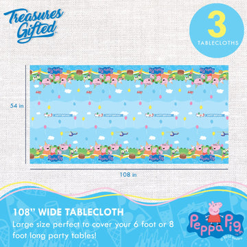 Treasures Gifted Officially Licensed Peppa Pig Birthday Decorations - Pack of 3 Large Rectangular Tablecloth 54 x 108 Inches - P