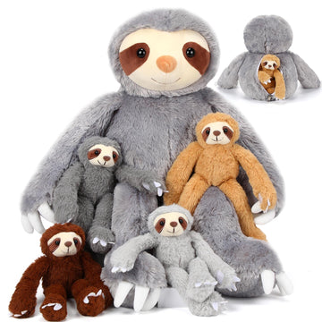 Libima 5 Pcs Valentine'S Day Gift Plush Sloth Animals 22.4 Inch Giant Stuffed Mommy Sloth Plush Toy With 4 Babies In Her Belly C