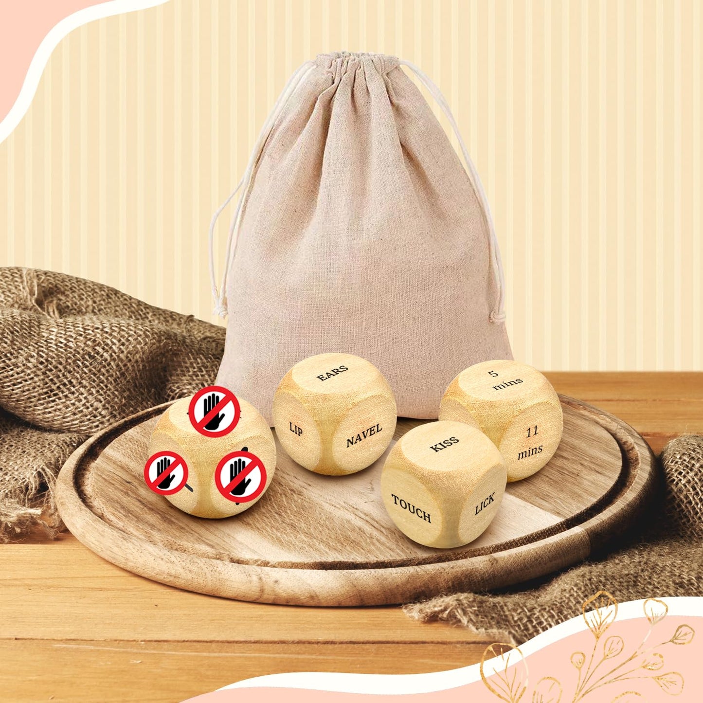 4PCS Date Night Funny Dice, Love Decision Dice, Body Touch Dice, Time Decision Making Dice for Couples, Wooden Dice Set Gifts fo