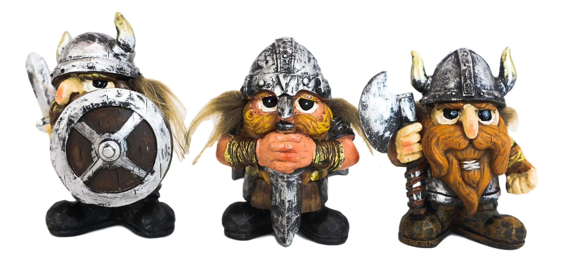 Ebros Gift Small Chibi Norse Viking Wild Berserkers Warriors with Axe decorative replica blade and Shield Statue Set of 3 Norselandic Hero Warlords Decorative Figurines