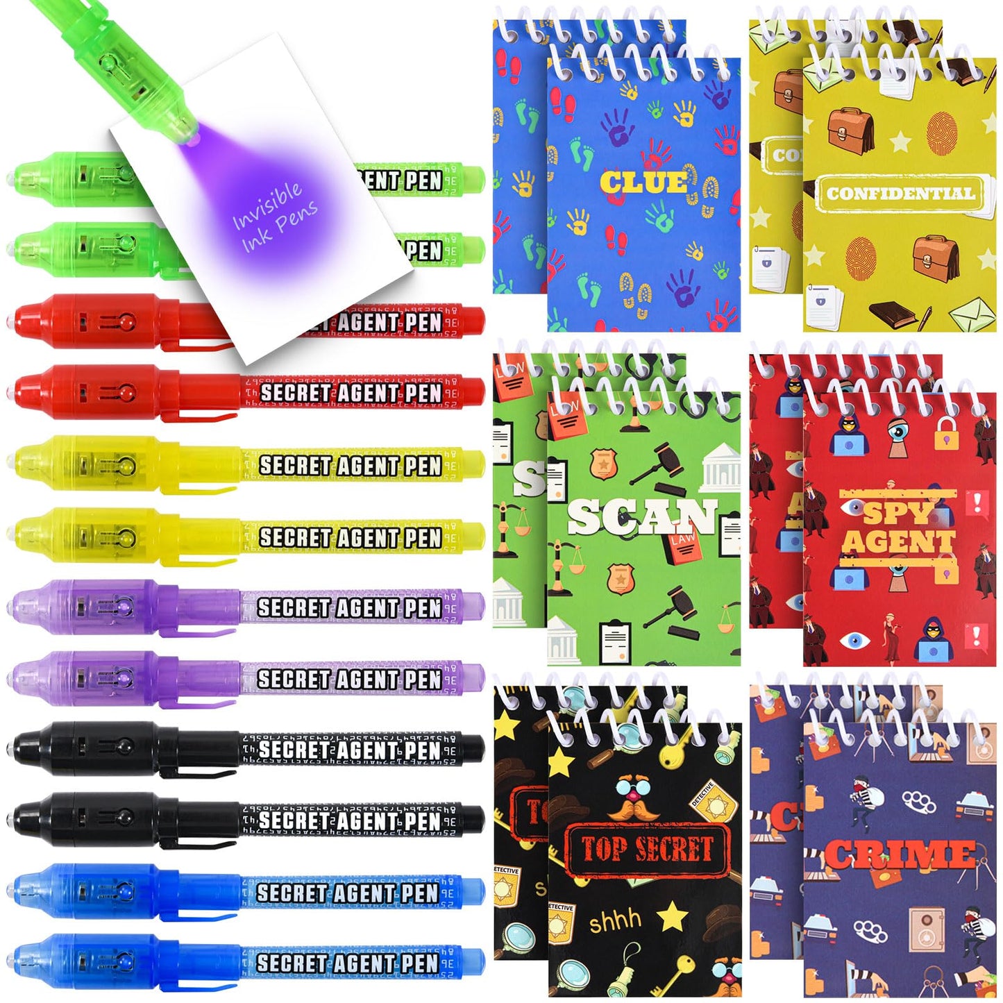 Invisible Ink Pens, 12 Pack Disappearing Ink Pens & 12 Pack Mini Notebooks, Magic Spy Kit For Boys Birthday Party, Halloween, Christmas Stocking Stuffers, Coolest Party Favors For Kids Classroom Gifts