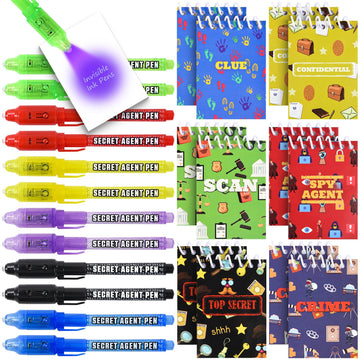 Invisible Ink Pens, 12 Pack Disappearing Ink Pens & 12 Pack Mini Notebooks, Magic Spy Kit For Boys Birthday Party, Halloween, Christmas Stocking Stuffers, Coolest Party Favors For Kids Classroom Gifts