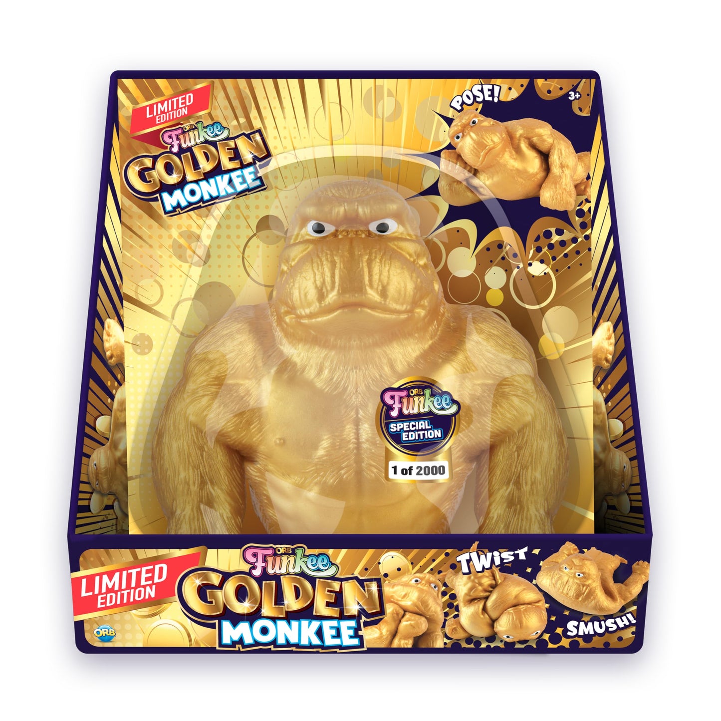 Limited Numbered Series (300 Remain Of 2000 Produced) Orb Golden Funkee Monkee - Big 4.5 Pound Stretchy Monkey - Squishy, Squeez