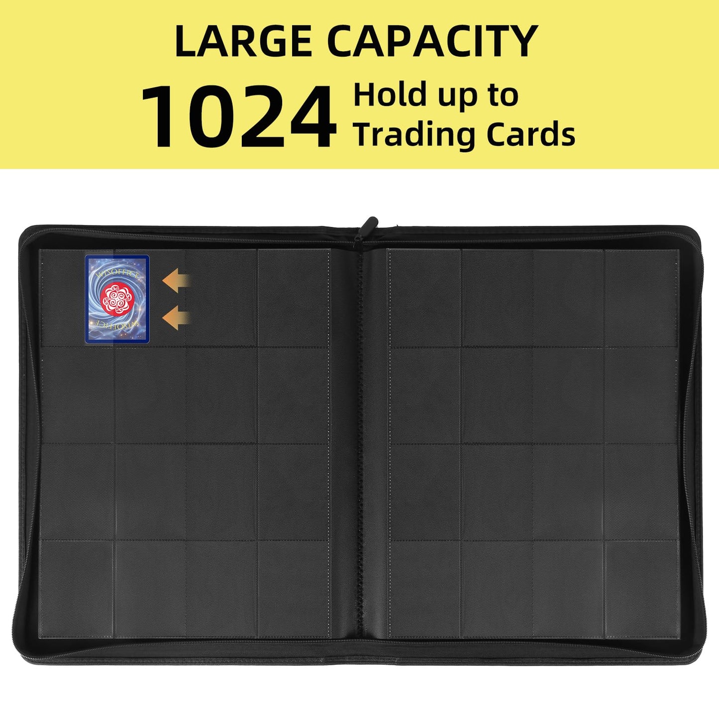 WisOffice enhanced 1000+ Pockets Trading Card Binder  16 Pockets Card Binder Ringless  Side Loading Card Collection Binder  Card Holder Folders for MTG  TCG  Yellow
