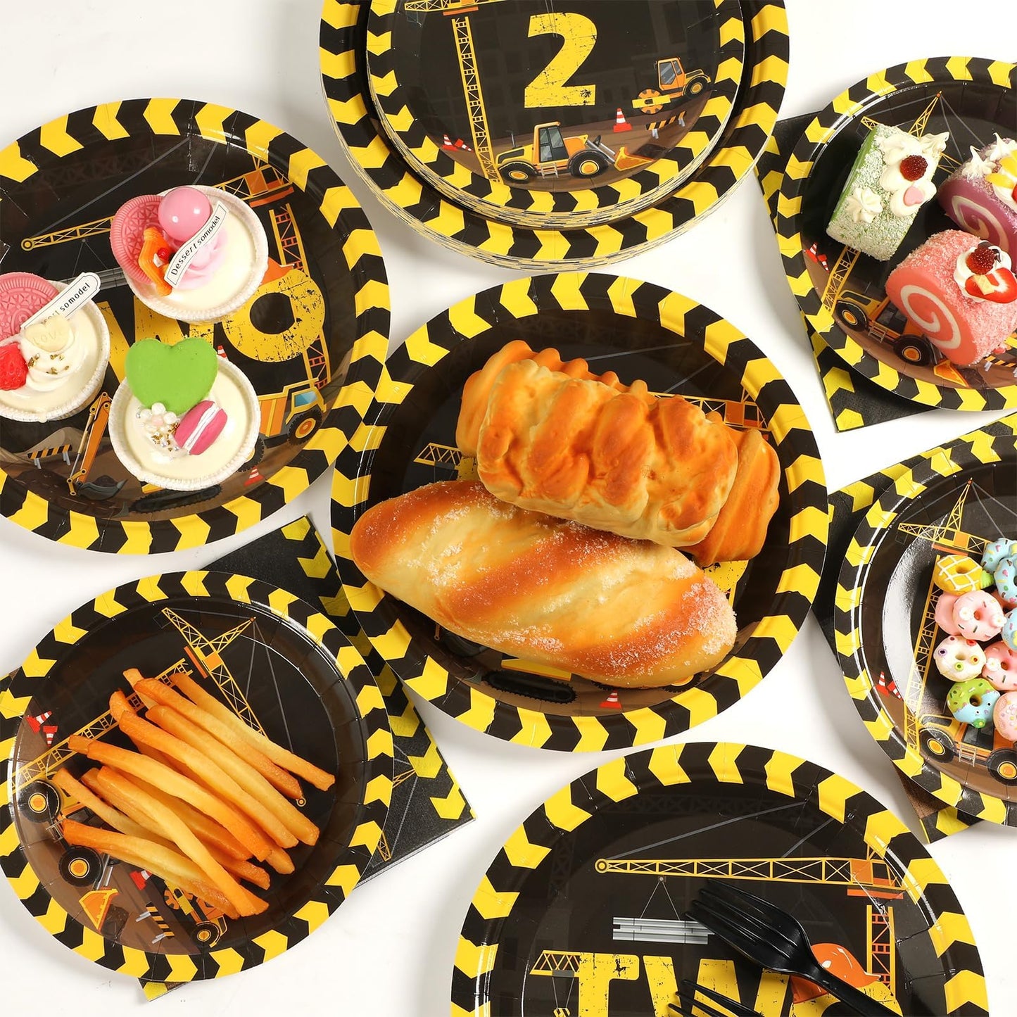 25 Guests Construction Birthday Party Supplies Plates Napkins Forks Set Disposable Construction Truck Two Tableware Paper Plates