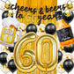 60Th Birthday Decorations For Men, Happy 60Th Birthday Decorations With 40 Inch Gold 60 Number Balloons, Birthday Banner, Latex