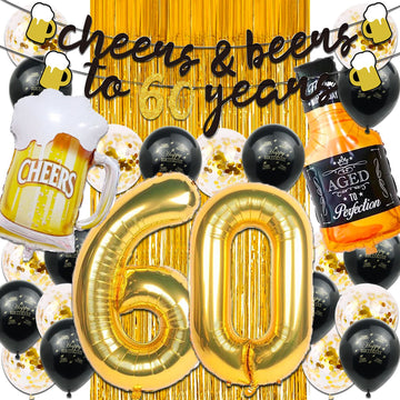 60Th Birthday Decorations For Men, Happy 60Th Birthday Decorations With 40 Inch Gold 60 Number Balloons, Birthday Banner, Latex
