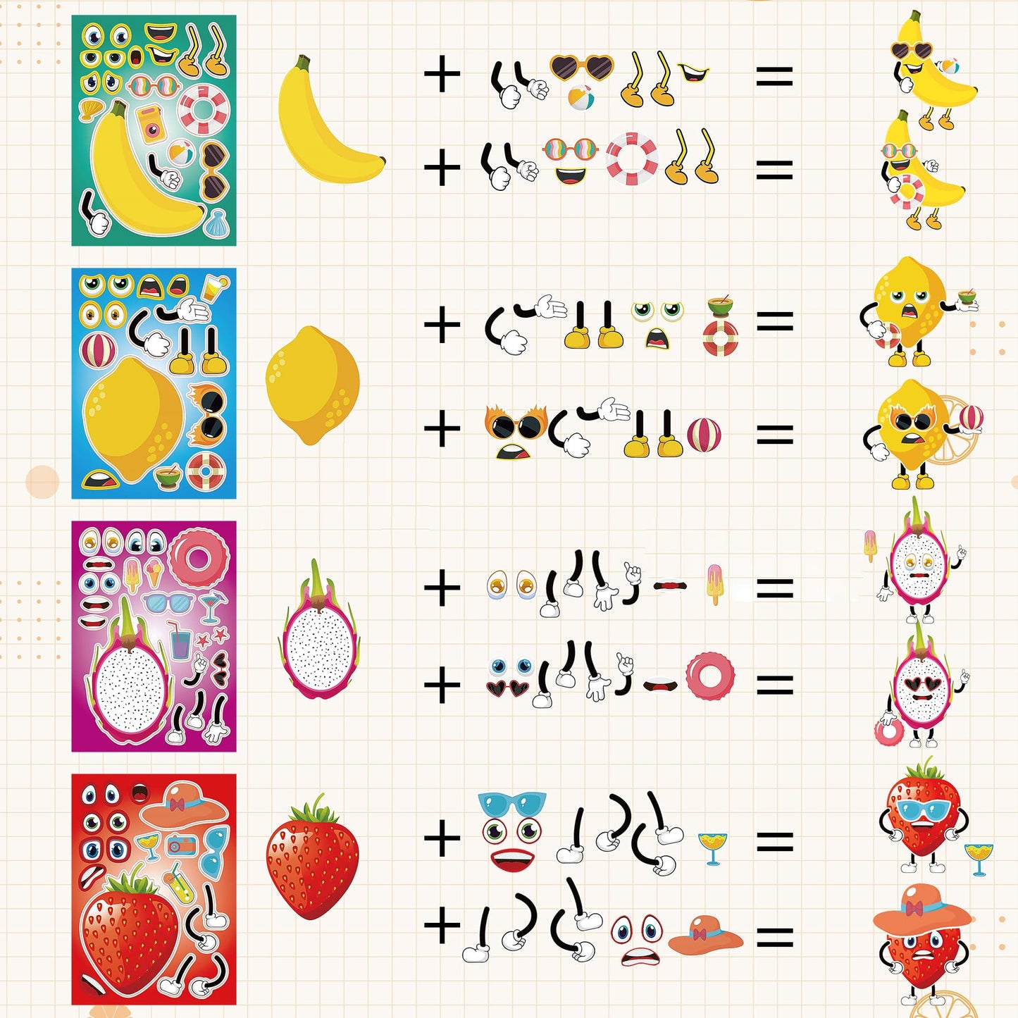 Dorgua Fruit Themed Make-A-Face Sticker, Make A Fruit Stickers For Kids Girls, Diy Crafts Stickers Face Stickers, Make Your Own