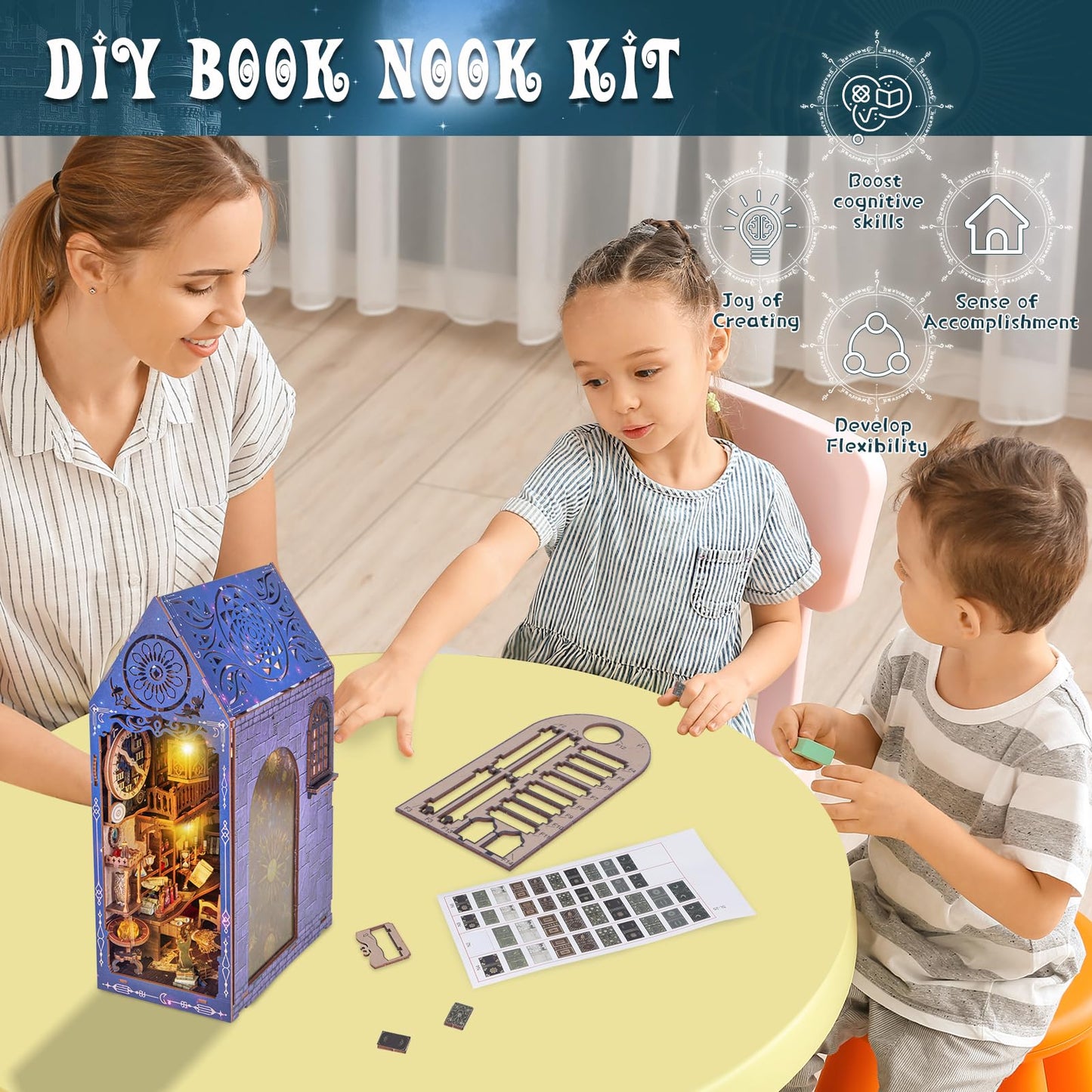 Book Nook Kits For Adults, Miniature House Dollhouse Kit For Teens, Diy Crafts For Adults, Bookshelf Decor Magic House With Led