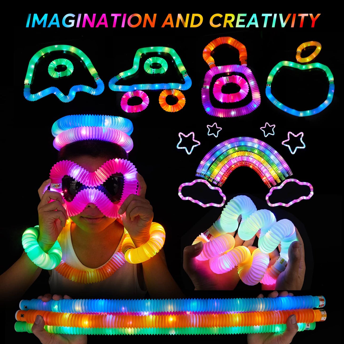 Airney 12 Pcs Light Up Glow Sticks - Led Pop Tubes, Glow Tubes Glow In The Dark Party Supplies, Sensory Toys Birthday Glow Party Favors For Kids, Light Up Toys Goodie Bag Stuffers Gifts