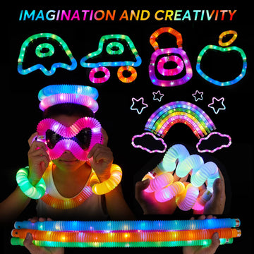 Airney 12 Pcs Light Up Glow Sticks - Led Pop Tubes, Glow Tubes Glow In The Dark Party Supplies, Sensory Toys Birthday Glow Party Favors For Kids, Light Up Toys Goodie Bag Stuffers Gifts